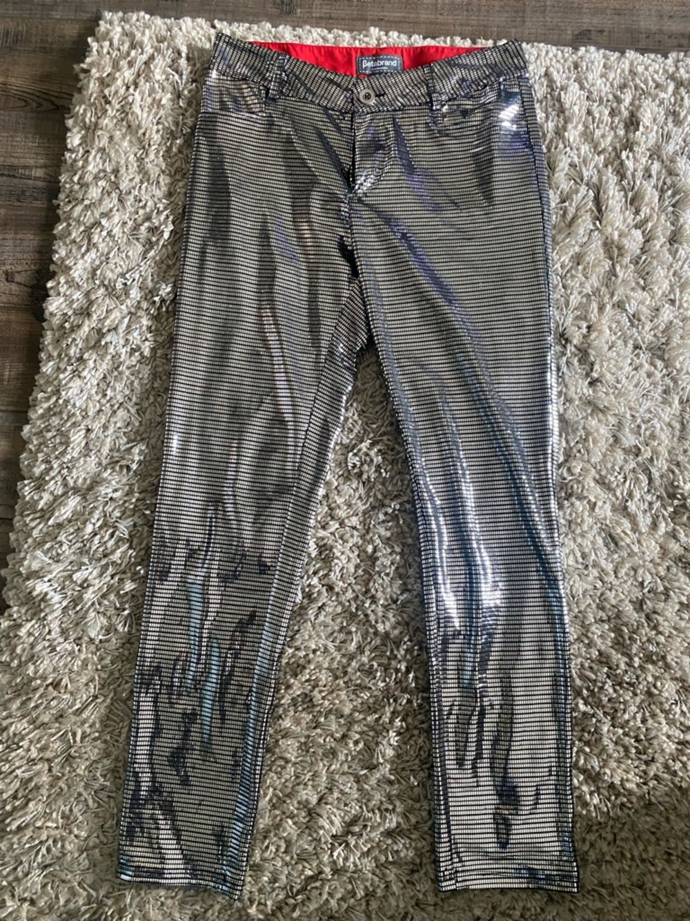 Betabrand Metallic Grid Skinny Pants - Silver & Black